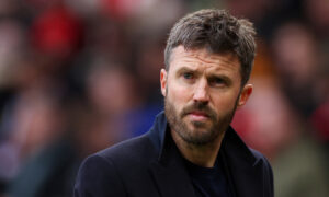 MANCHESTER, ENGLAND - MARCH 15: Michael Carrick, Manager of Manchester United, looks on during the Premier League match between Manchester United and Aston Villa at Old Trafford on March 15, 2026 in Manchester, England.