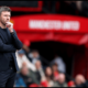 MANCHESTER, ENGLAND - MAY 03: Michael Carrick, Manager of Manchester United, reacts during the Premier League match between Manchester United and Liverpool at Old Trafford on May 03, 2026 in Manchester, England.