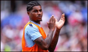 ORLANDO, FLORIDA - JUNE 10: Marcus Rashford #11 of England applauds the fans as he warms up prior to the International Friendly match between England and Costa Rica at Inter&Co Stadium on June 10, 2026 in Orlando, Florida.