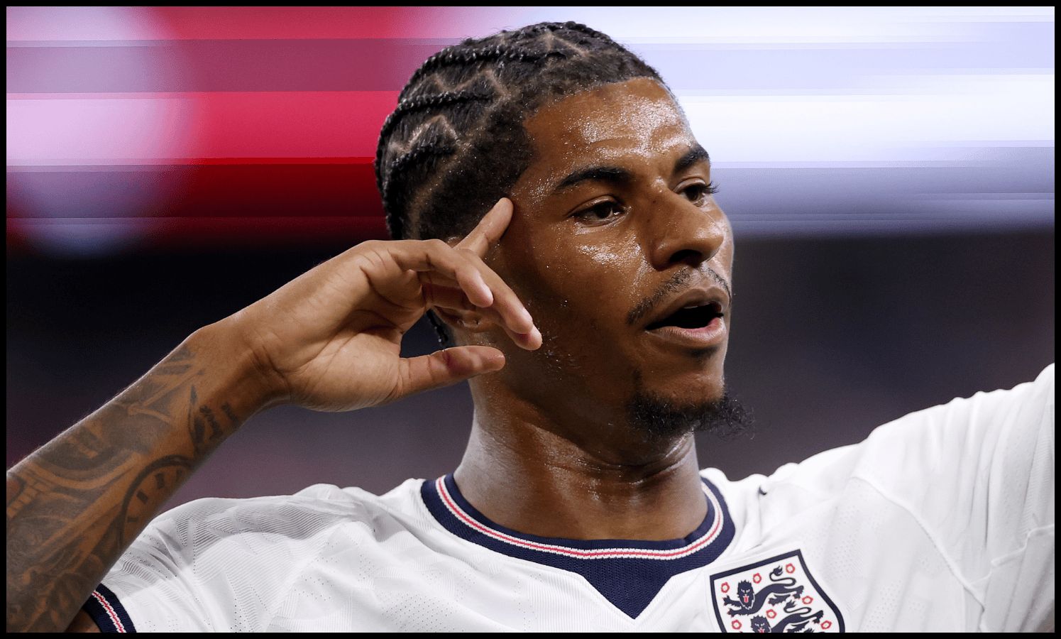 ARLINGTON, TEXAS - JUNE 17: Marcus Rashford #11 of England celebrates scoring his team's fourth goal during the FIFA World Cup 2026 Group L match between England and Croatia at Dallas Stadium on June 17, 2026 in Arlington, Texas