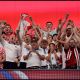 ARLINGTON, TEXAS - JUNE 17: England fans cheer in the stands during the FIFA World Cup 2026 Group L match between England and Croatia at Dallas Stadium on June 17, 2026 in Arlington, Texas.