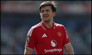 BRIGHTON, ENGLAND - MAY 24: Harry Maguire of Manchester United during the Premier League match between Brighton & Hove Albion and Manchester United at Amex Stadium on May 24, 2026 in Brighton, England