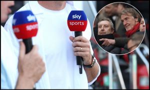 MONTE-CARLO, MONACO - JUNE 06: Jenson Button and Simon Lazenby, Sky Sports F1, in the Paddock during qualifying ahead of the F1 Grand Prix of Monaco at Circuit de Monaco on June 06, 2026 in Monte-Carlo, Monaco.