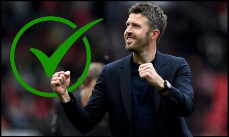 MANCHESTER, ENGLAND - MAY 03: Michael Carrick, Manager of Manchester United, celebrates victory following the Premier League match between Manchester United and Liverpool at Old Trafford on May 03, 2026 in Manchester, England.
