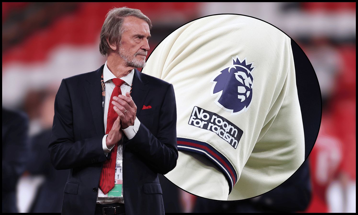 BILBAO, SPAIN - MAY 21: Sir Jim Ratcliffe, Co-owner of Manchester United, applauds beside Daniel Levy, Chairman of Tottenham Hotspur, during the medal ceremony ahead of the trophy presentation after the UEFA Europa League Final 2025 between Tottenham Hotspur and Manchester United at Estadio de San Mames on May 21, 2025 in Bilbao, Spain.