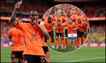 HOUSTON, TEXAS - JUNE 20: Crysencio Summerville #24 of the Netherlands celebrates scoring his team's fifth goal during the FIFA World Cup 2026 Group F match between Netherlands and Sweden at Houston Stadium on June 20, 2026 in Houston, Texas.