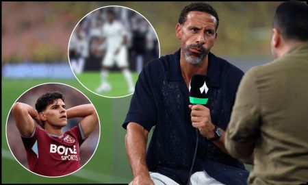 JEDDAH, SAUDI ARABIA - OCTOBER 24: Pundit, Rio Ferdinand speaks pitchside prior to the Saudi Pro League match between Al Ittihad and Al Hilal at King Abdullah Sports City on October 24, 2025 in Jeddah, Saudi Arabia.
