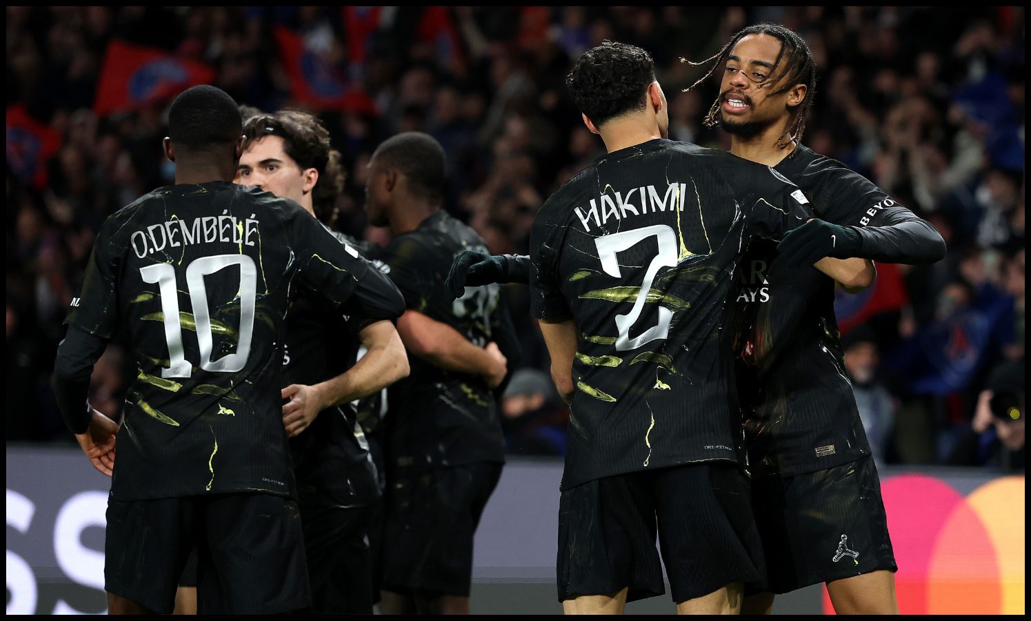 Bradley Barcola with his PSG teammates