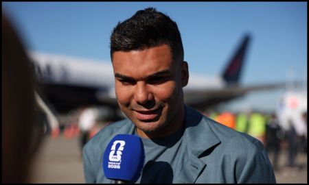 Casemiro giving an interview at the airport