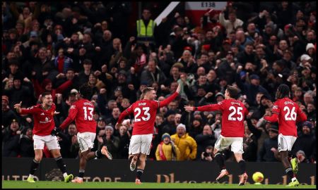 Manuel Ugarte with his Man Utd teammates