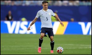 Manuel Ugarte in action for Uruguay