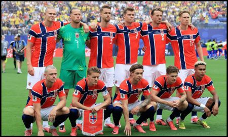 EAST RUTHERFORD, NEW JERSEY - JULY 05: Norway players pose for a team photograph before the FIFA World Cup 2026 Round of 16 match between Brazil and Norway at New York New Jersey Stadium on July 05, 2026 in East Rutherford, New Jersey.