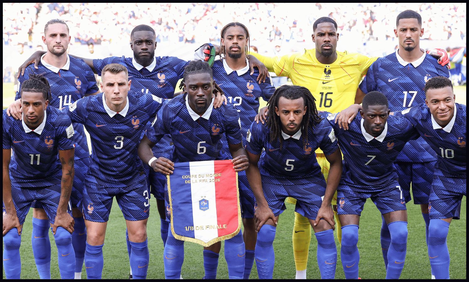 PHILADELPHIA, PENNSYLVANIA - JULY 04: France players pose for a team photograph before the FIFA World Cup 2026 Round of 16 match between Paraguay and France at Philadelphia Stadium on July 04, 2026 in Philadelphia, Pennsylvania.