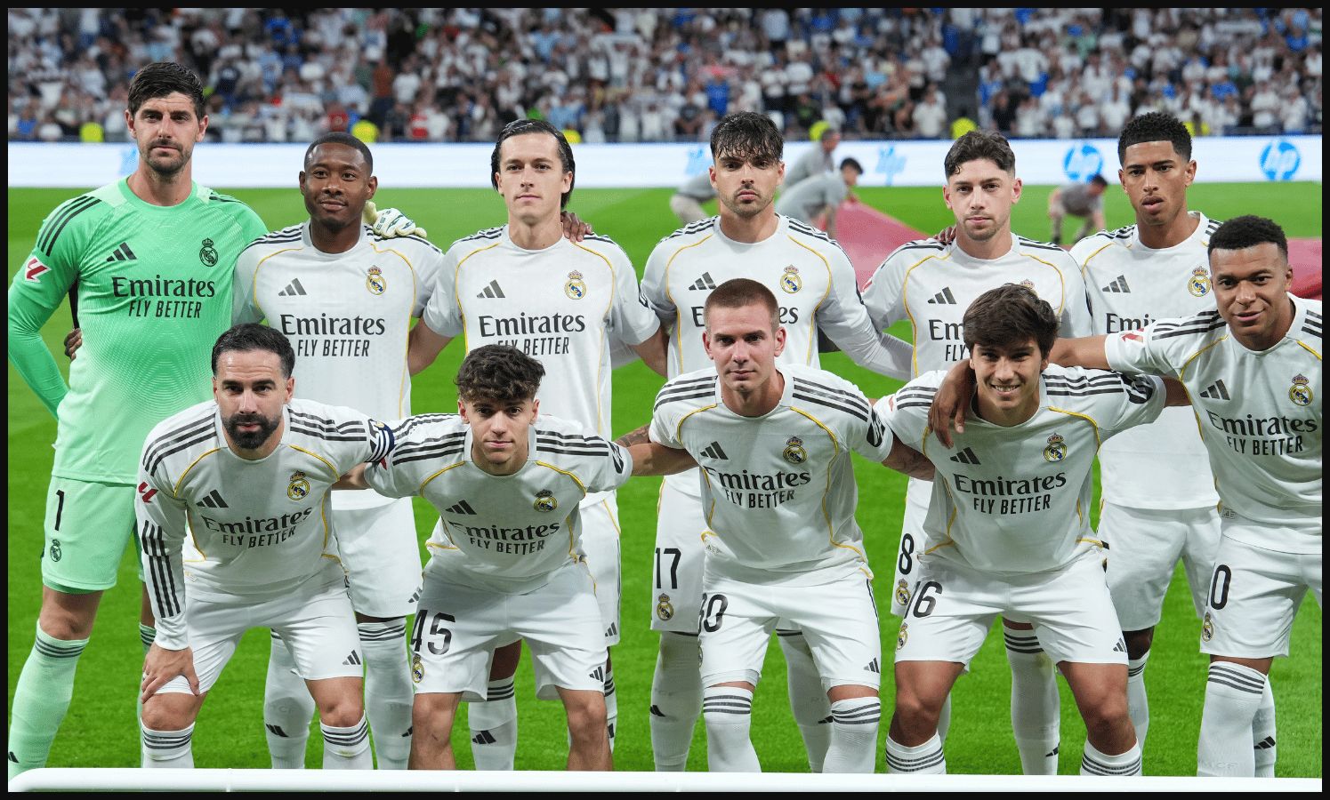 MADRID, SPAIN - MAY 23: Players of Real Madrid pose for a team photograph prior to the LaLiga EA Sports match between Real Madrid CF and Athletic Club at Estadio Santiago Bernabeu on May 23, 2026 in Madrid, Spain.