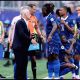 PHILADELPHIA, PENNSYLVANIA - JUNE 22: Didier Deschamps, Head Coach of France, speaks with Manu Kone #6 during a hydration break in the FIFA World Cup 2026 Group I match between France and Iraq at Philadelphia Stadium on June 22, 2026 in Philadelphia, Pennsylvania.