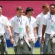TAMPA, FLORIDA - JUNE 06: Alex Scott, Elliot Anderson and Jarell Quansah #26 of England inspect the pitch prior to the international friendly match between England and New Zealand at Raymond James Stadium on June 06, 2026 in Tampa, Florida.