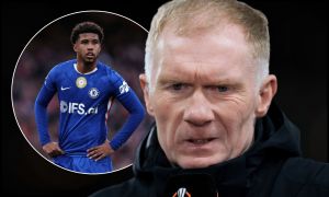 MANCHESTER, ENGLAND - MARCH 13: Paul Scholes, former Manchester United player and TV Pundit for TNT Sports looks on prior to the UEFA Europa League 2024/25 Round of 16 Second Leg match between Manchester United and Real Sociedad de Futbol at Old Trafford on March 13, 2025 in Manchester, England.
