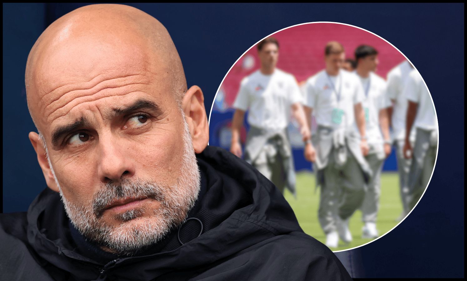MANCHESTER, ENGLAND - MAY 13: Pep Guardiola, Manager of Manchester City, looks on prior to the Premier League match between Manchester City and Crystal Palace at Etihad Stadium on May 13, 2026 in Manchester, England.