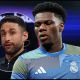MADRID, SPAIN - MARCH 11: Aurelien Tchouameni of Real Madridlooks on prior to the UEFA Champions League 2025/26 Round of 16 First Leg match between Real Madrid CF and Manchester City FC at Estadio Santiago Bernabeu on March 11, 2026 in Madrid, Spain.