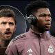 MADRID, SPAIN - MARCH 22: Aurelien Tchouameni of Real Madrid looks on prior to the LaLiga EA Sports match between Real Madrid CF and Atletico de Madrid at Estadio Santiago Bernabeu on March 22, 2026 in Madrid, Spain.