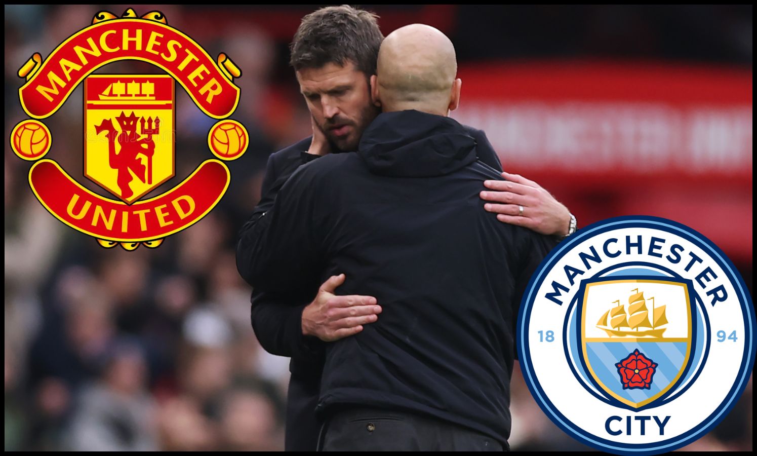 Michael Carrick and Pep Guardiola embrace