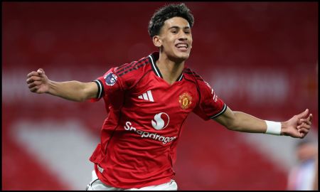 JJ Gabriel in celebrates after scoring for Man Utd