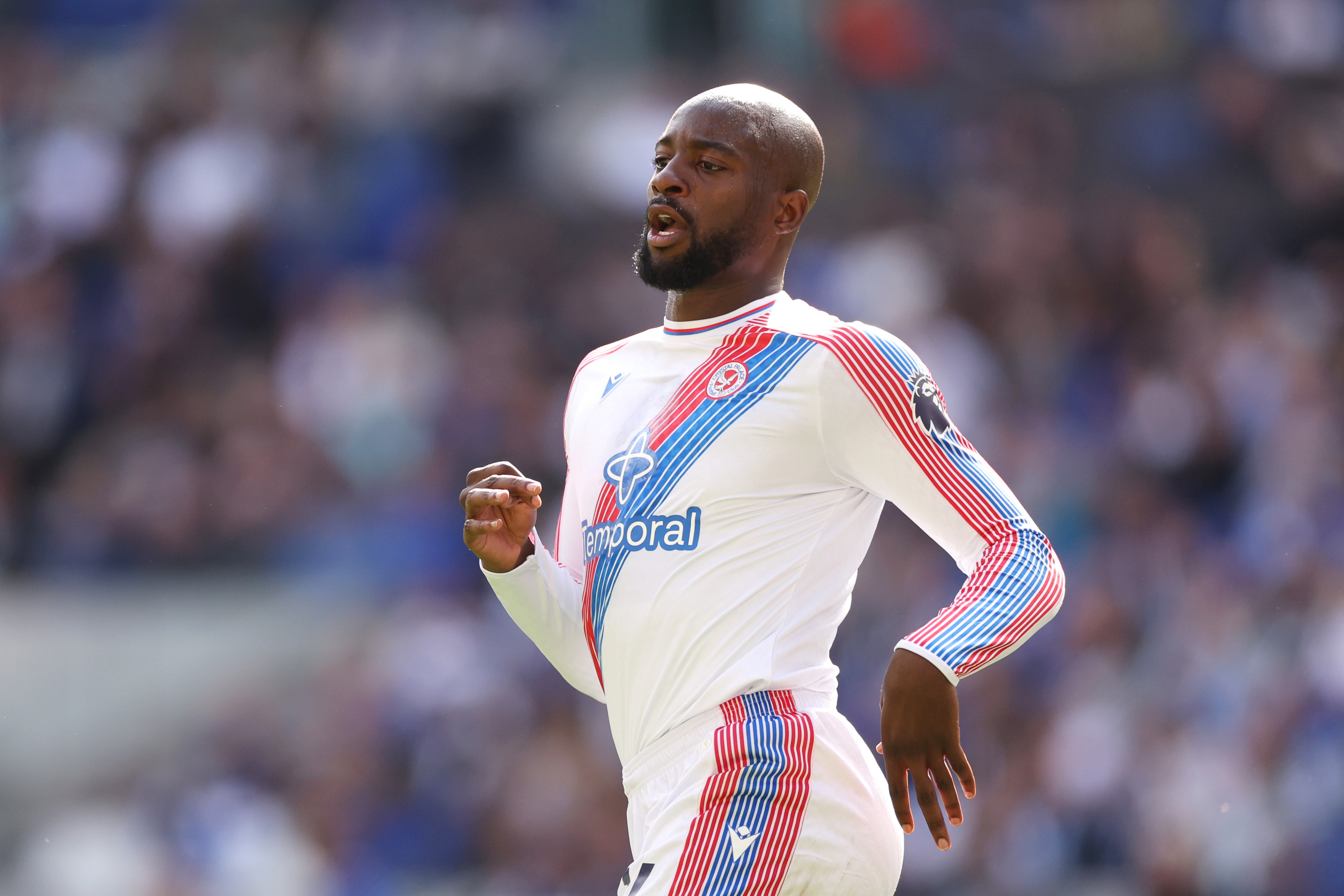 LIVERPOOL, ENGLAND - AUGUST 22: Jean-Philippe Mateta of Crystal Palace looks on during the Premier League 2026/27 match between Everton and Crystal Palace FC at Hill Dickinson Stadium on August 22, 2026 in Liverpool, England. 