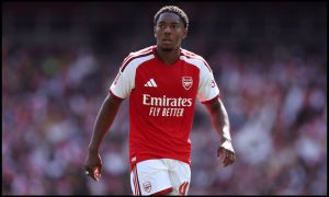 LONDON, ENGLAND - AUGUST 09: Myles Lewis-Skelly of Arsenal during the during the pre-season friendly match between Arsenal FC and Borussia Dortmund at Emirates Stadium on August 09, 2026 in London, England