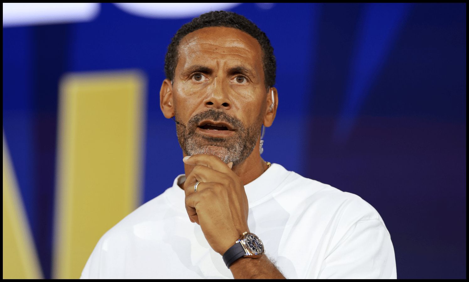 YORK, NEW YORK - JULY 17: Former football player Rio Ferdinand speaks during a press conference ahead of the FIFA World Cup 2026 Final at Fanatics Fest at Javits Center on July 17, 2026 in New York, New York.