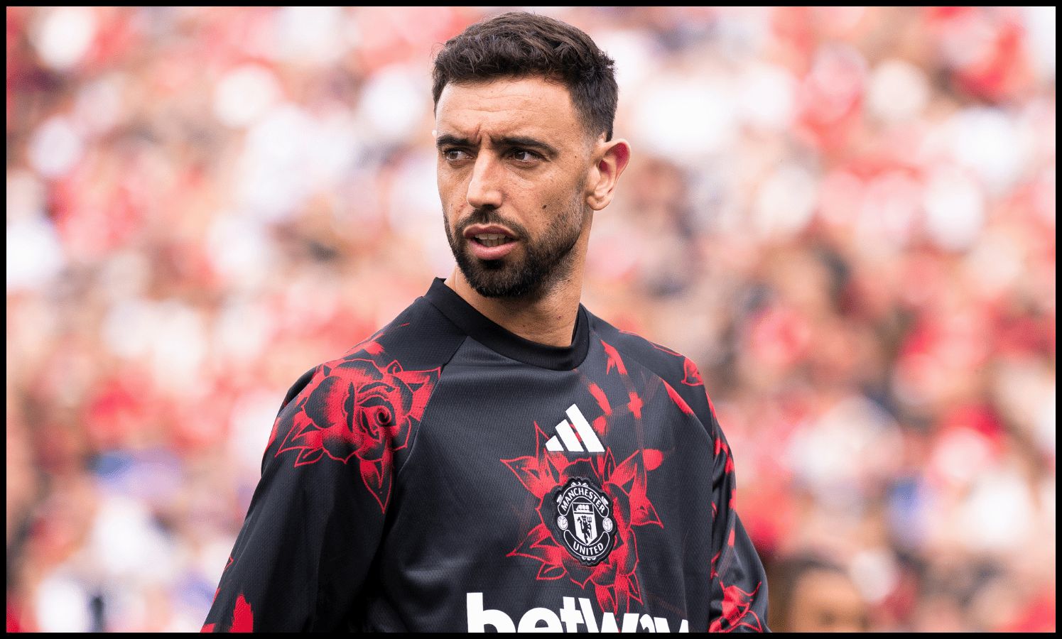 GOTHENBURG, SWEDEN - AUGUST 8: Bruno Fernandes of Manchester United looks on during the warm up prior to the during the pre-season friendly match between Paris Saint-Germain and Manchester United at Ullevi on August 8, 2026 in Gothenburg, Sweden.