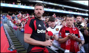 DUBLIN, IRELAND - AUGUST 12: Michael Carrick, Manager of Manchester United before the pre-season friendly match between Leeds United and Manchester United at Croke Park on August 12, 2026 in Dublin, Ireland.
