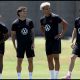 IRVINE, CALIFORNIA - JUNE 22: (L-R) Chris Richards, Christian Pulisic, Antonee Robinson and Brenden Aaronson of the United States participate during a training session at Great Park Sports Complex on June 22, 2026 in Irvine, California.