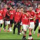 DUBLIN, IRELAND - AUGUST 12: Diogo Dalot and Amad Diallo of Manchester United are seen following the pre-season friendly match between Leeds United and Manchester United at Croke Park on August 12, 2026 in Dublin, Ireland