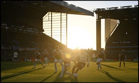 BIRMINGHAM, ENGLAND - MAY 15: A general view as Rio Ngumoha of Liverpool runs with the ball while under pressure from Matty Cash of Aston Villa during the Premier League match between Aston Villa and Liverpool at Villa Park on May 15, 2026 in Birmingham, England