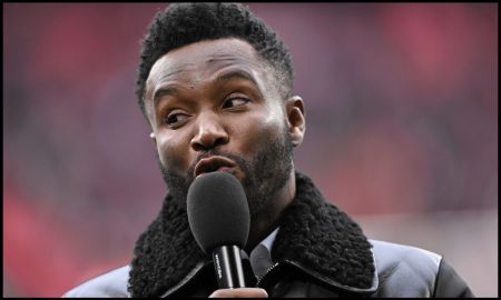 LONDON, ENGLAND - FEBRUARY 25: Former Chelsea Player, John Obi Mikel presents prior to the Carabao Cup Final match between Chelsea and Liverpool at Wembley Stadium on February 25, 2024 in London, England.
