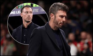 MANCHESTER, ENGLAND - APRIL 13: Michael Carrick, Manager of Manchester United, reacts as he walks down the tunnel at half-time during the Premier League match between Manchester United and Leeds United at Old Trafford on April 13, 2026 in Manchester, England.