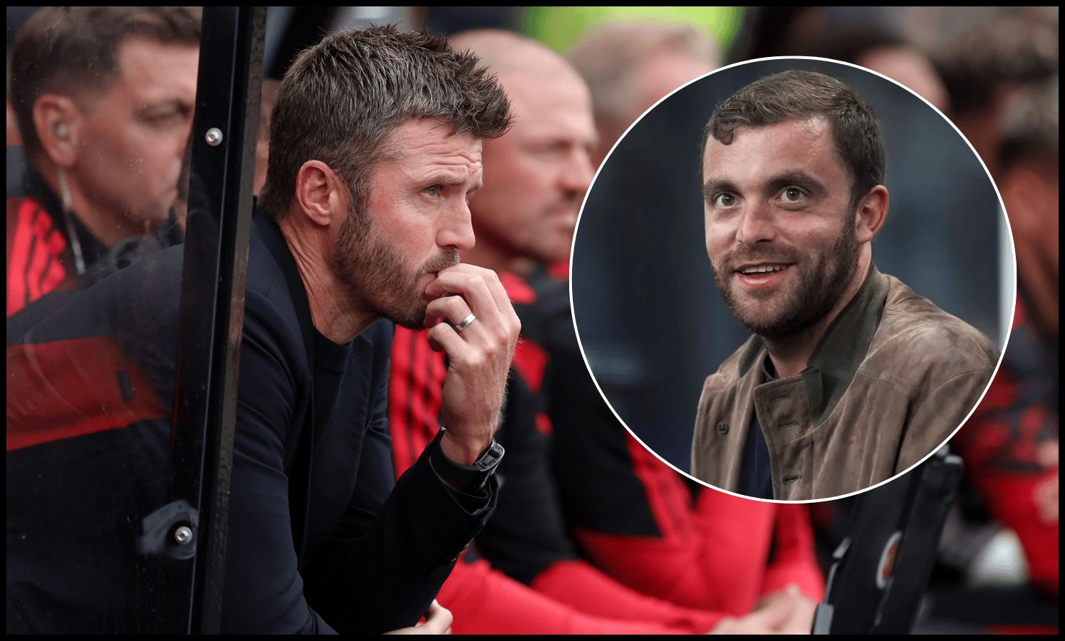 HULL, ENGLAND - AUGUST 22: Michael Carrick, Manager of Manchester United looks on during the Premier League 2026/27 match between Hull City and Manchester United at MKM Stadium on August 22, 2026 in Hull, England.