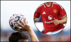 CHESTER, PENNSYLVANIA - AUGUST 2: The Puma and Premiere League logos are seen on a ball during the pre-season friendly between Wrexham AFC and Sunderland AFC at Subaru Park on August 2, 2026 in Chester, Pennsylvania.