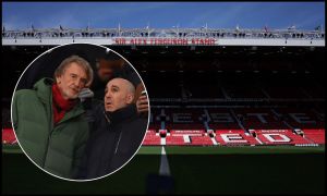 MANCHESTER, ENGLAND - MAY 11: General view inside the stadium prior to the Premier League match between Manchester United FC and West Ham United FC at Old Trafford on May 11, 2025 in Manchester, England.