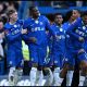 Tosin Adarabioyo celebrating with Chelsea teammates