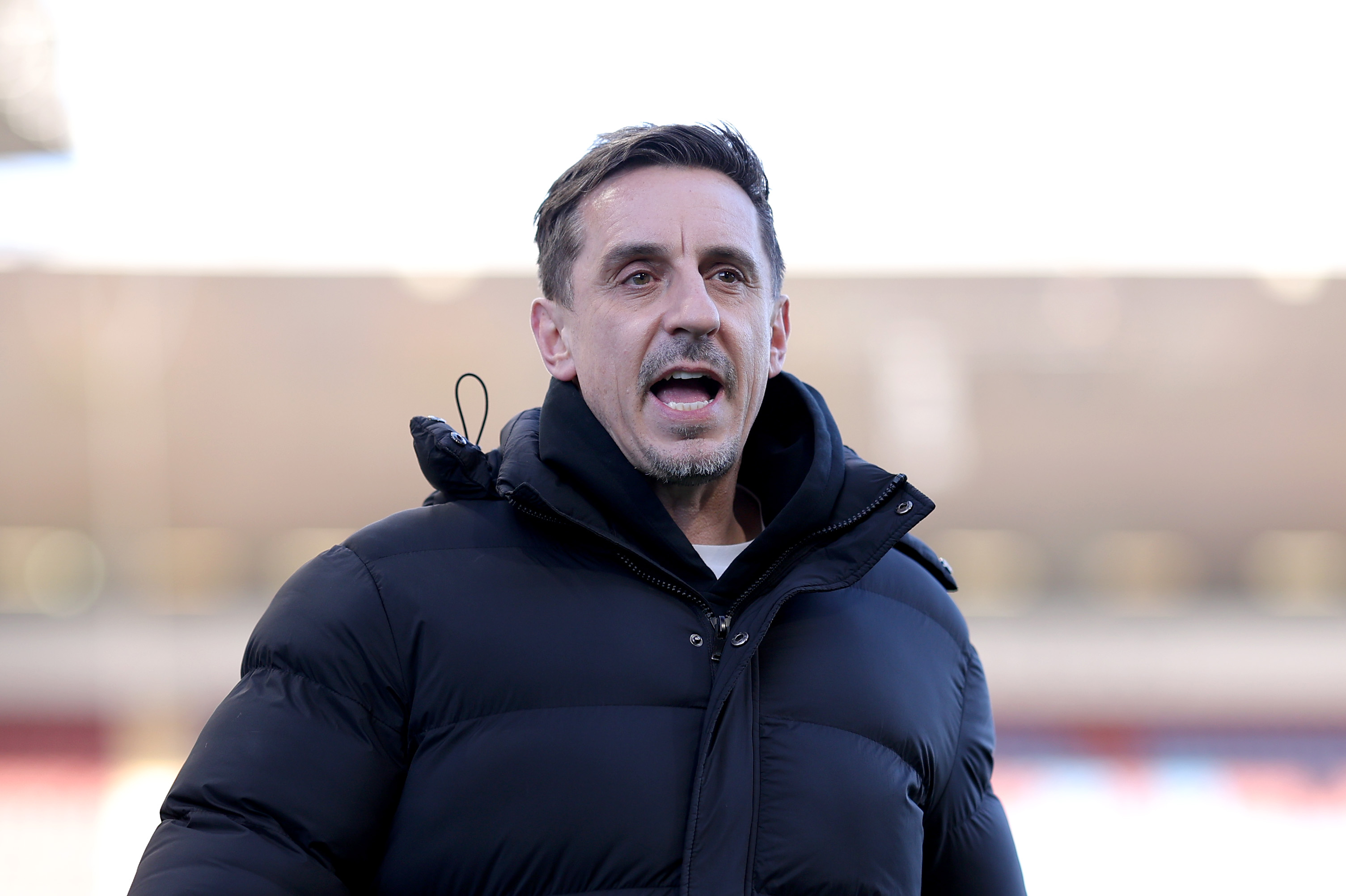 BURNLEY, ENGLAND - APRIL 22: Pundit Gary Neville, arrives at the stadium prior to the Premier League match between Burnley and Manchester City at Turf Moor on April 22, 2026 in Burnley, England.