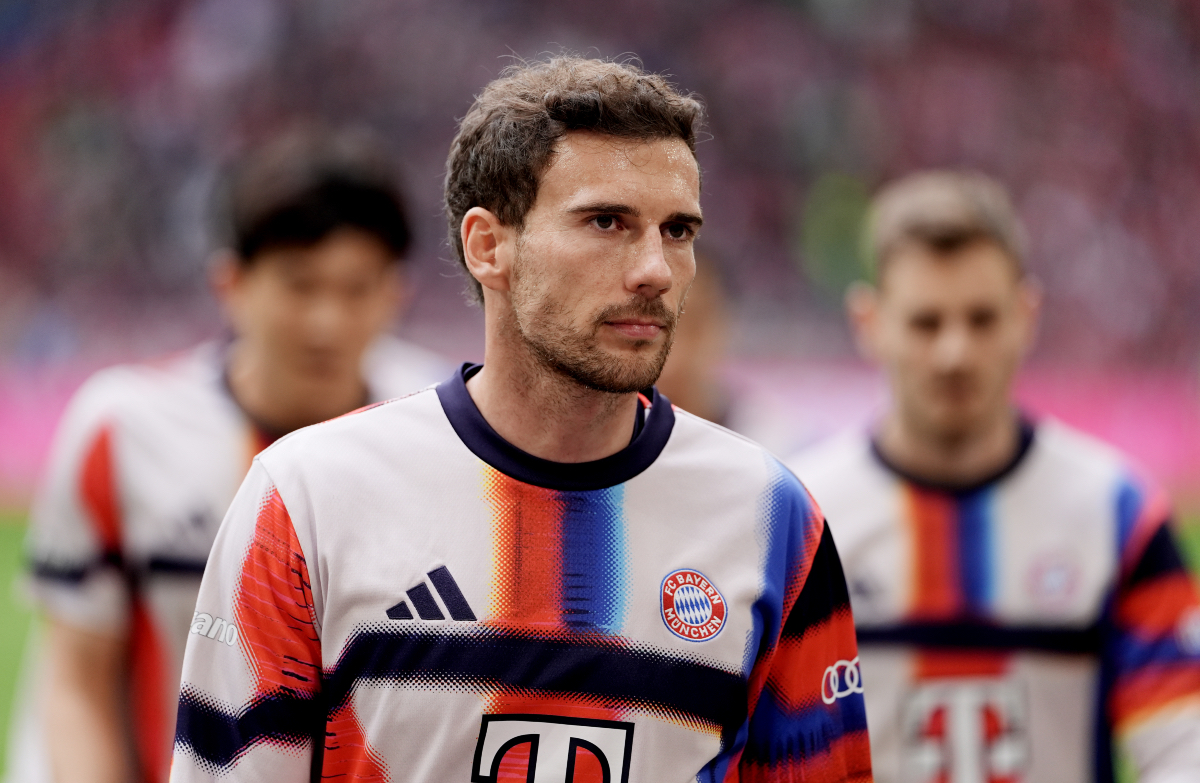 MUNICH, GERMANY - APRIL 19: Leon Goretzka of FC Bayern Munich looks on during the warm up prior to the Bundesliga match between FC Bayern München and VfB Stuttgart at Allianz Arena on April 19, 2026 in Munich, Germany.