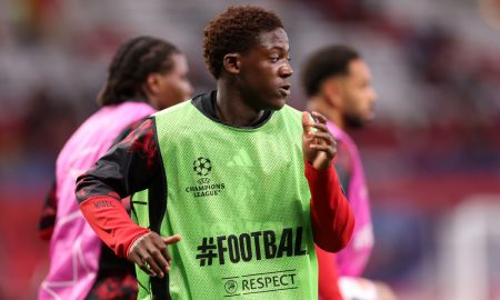 MANCHESTER, ENGLAND - SEPTEMBER 10: Kobbie Mainoo of Manchester United warms up before the UEFA Champions League 2026/27 League Phase MD1 match between Manchester United and Sabah FC at Old Trafford on September 10, 2026 in Manchester, England.