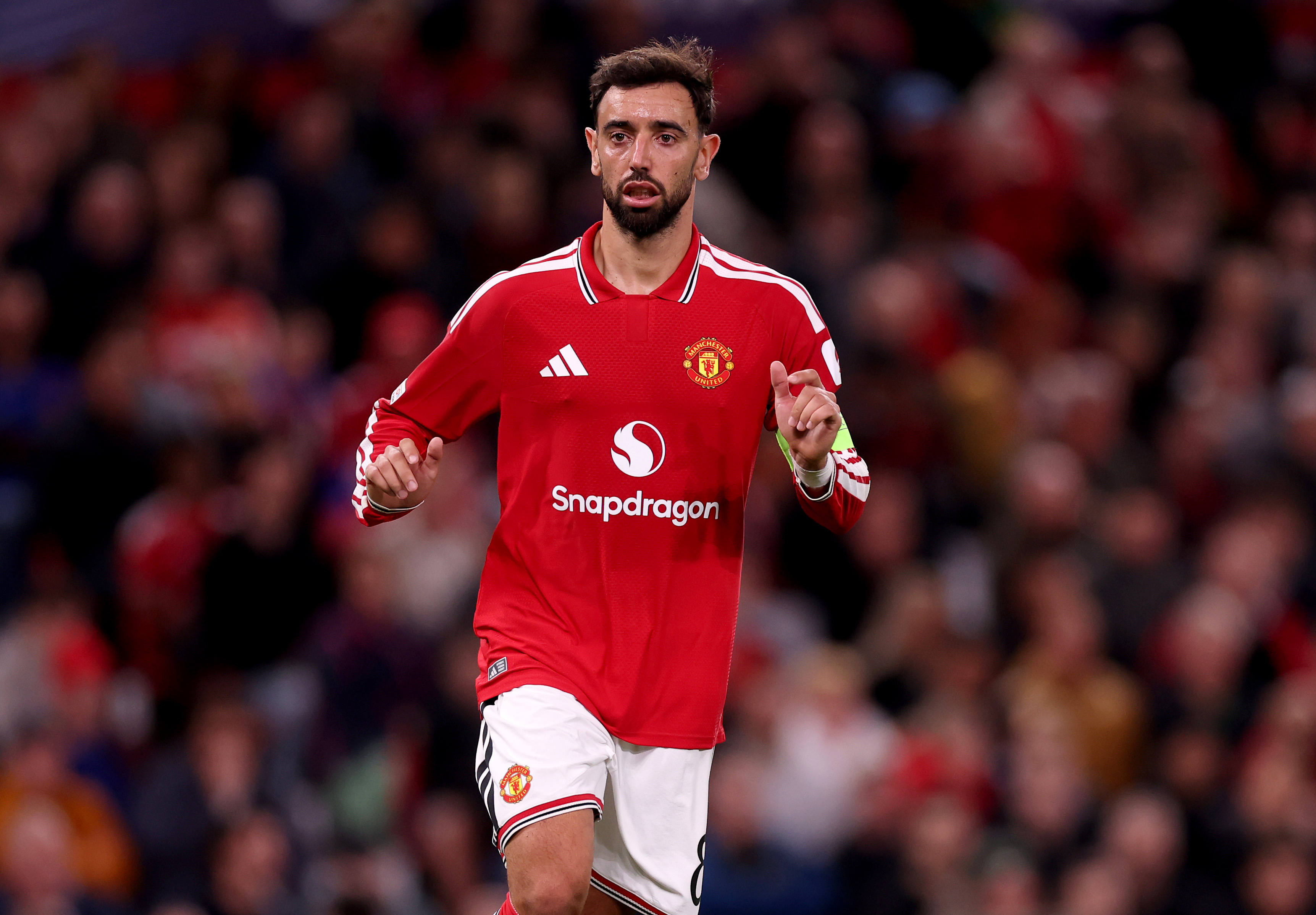 MANCHESTER, ENGLAND - SEPTEMBER 10: Bruno Fernandes of Manchester United during the UEFA Champions League 2026/27 League Phase MD1 match between Manchester United and Sabah FC at Old Trafford on September 10, 2026 in Manchester, England.