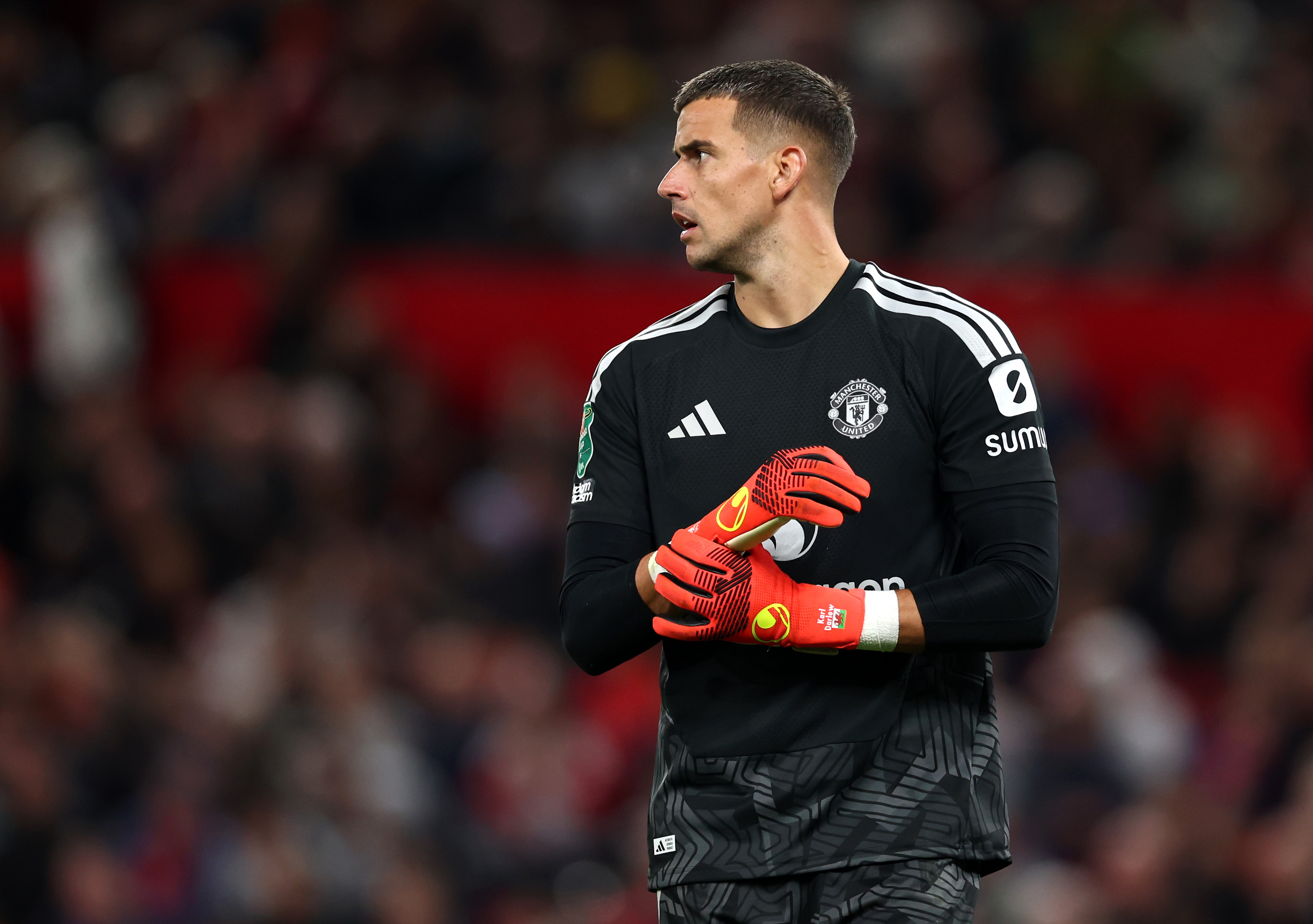 MANCHESTER, ENGLAND - SEPTEMBER 16: Karl Darlow of Manchester United during the Carabao Cup Third Round match between Manchester United and Brighton & Hove Albion at Old Trafford on September 16, 2026 in Manchester, England. (Photo by Molly Darlington/Getty Images)