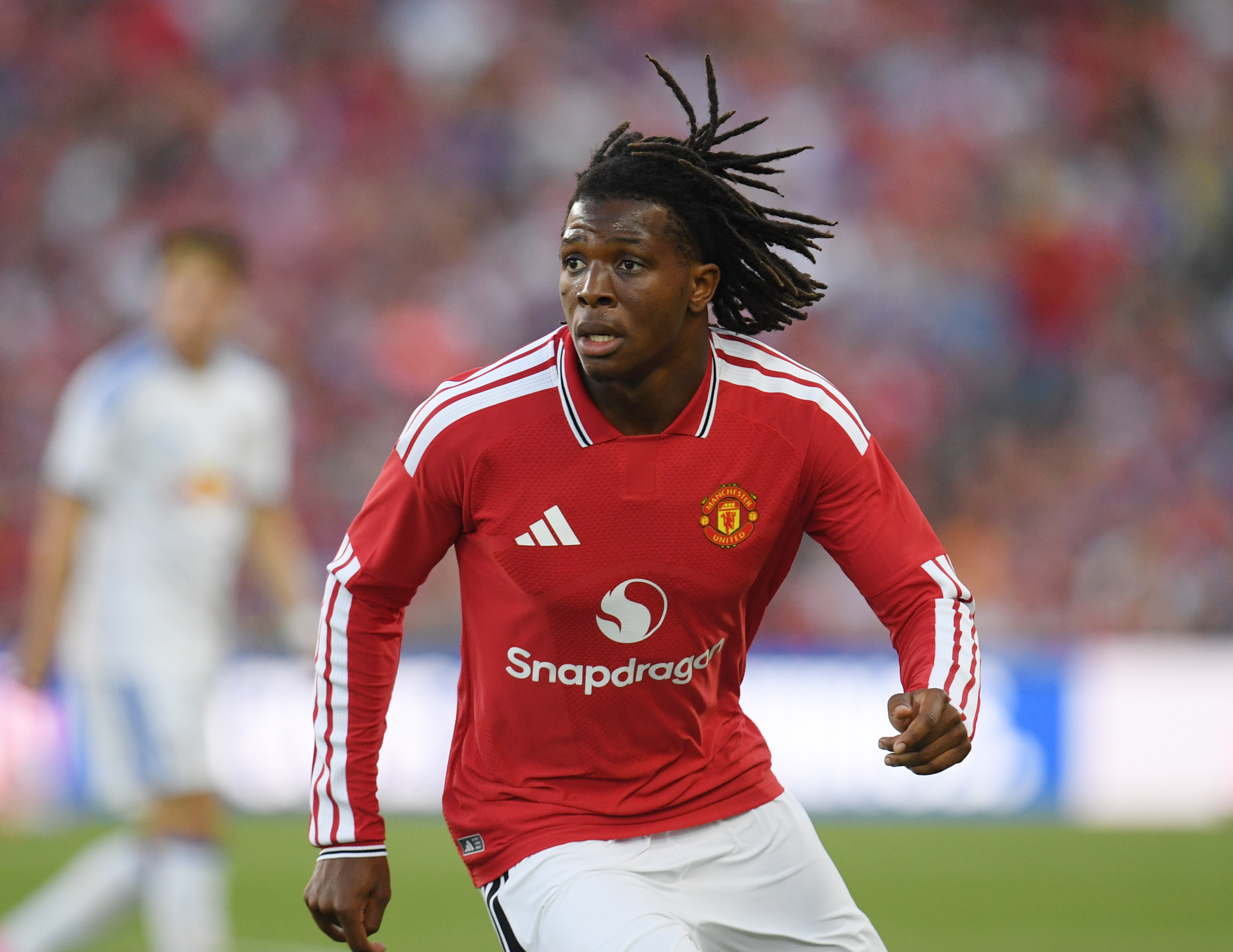 DUBLIN, IRELAND - AUGUST 12: Patrick Dorgu of Manchester United is pictured before the pre-season friendly match between Leeds United and Manchester United at Croke Park on August 12, 2026 in Dublin, Ireland. (Photo by Charles McQuillan/Getty Images)