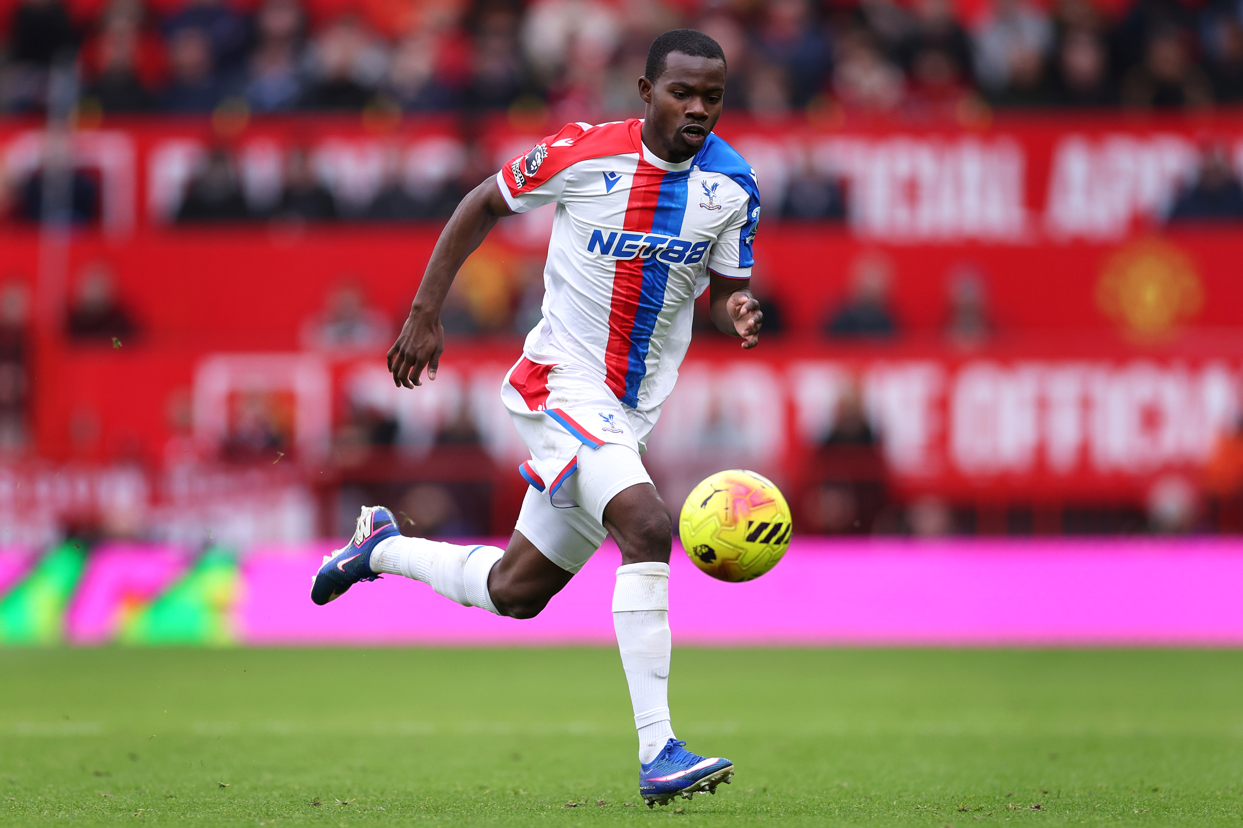 MANCHESTER, ENGLAND - MARCH 01: Tyrick Mitchell of Crystal Palace during the Premier League match between Manchester United and Crystal Palace at Old Trafford on March 01, 2026 in Manchester, England. (Photo by Alex Livesey/Getty Images)