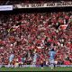 MANCHESTER, ENGLAND - SEPTEMBER 13: General view inside the stadium as the LED screen shows Erling Haaland of Manchester City goal being checked for offside by VAR during the Premier League 2026/27 match between Manchester United and Manchester City at Old Trafford on September 13, 2026 in Manchester, England.
