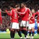 MANCHESTER, ENGLAND - SEPTEMBER 16: Mason Mount of Manchester United celebrates scoring his team’s second goal with teammates during the Carabao Cup Third Round match between Manchester United and Brighton & Hove Albion at Old Trafford on September 16, 2026 in Manchester, England.