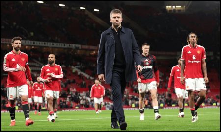 MANCHESTER, ENGLAND - SEPTEMBER 16: Michael Carrick, Manager of Manchester United, reacts during the Carabao Cup Third Round match between Manchester United and Brighton & Hove Albion at Old Trafford on September 16, 2026 in Manchester, England.